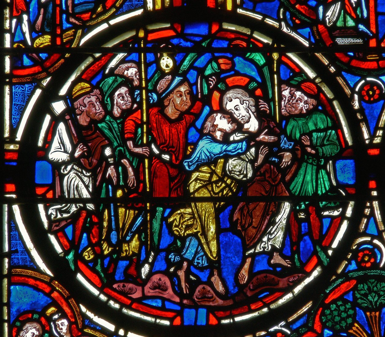 Raam met de Passie: het verraad van Judas (detail) door French School