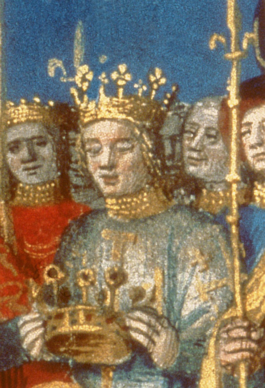 Detail van Fr 6465 f.247v Kroning van Lodewijk VIII (1187-1226) en Blanche de Castile in Reims in aanwezigheid van de Koning van Jeruzalem (perkament) (detail) door French School