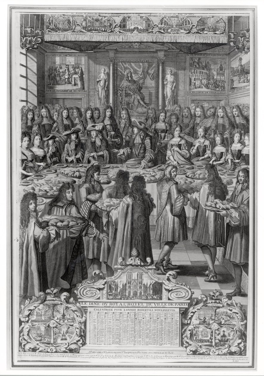 Diner van Lodewijk XIV in het stadhuis, 30 januari 1687, uit Kalender van het jaar 1688 door French School