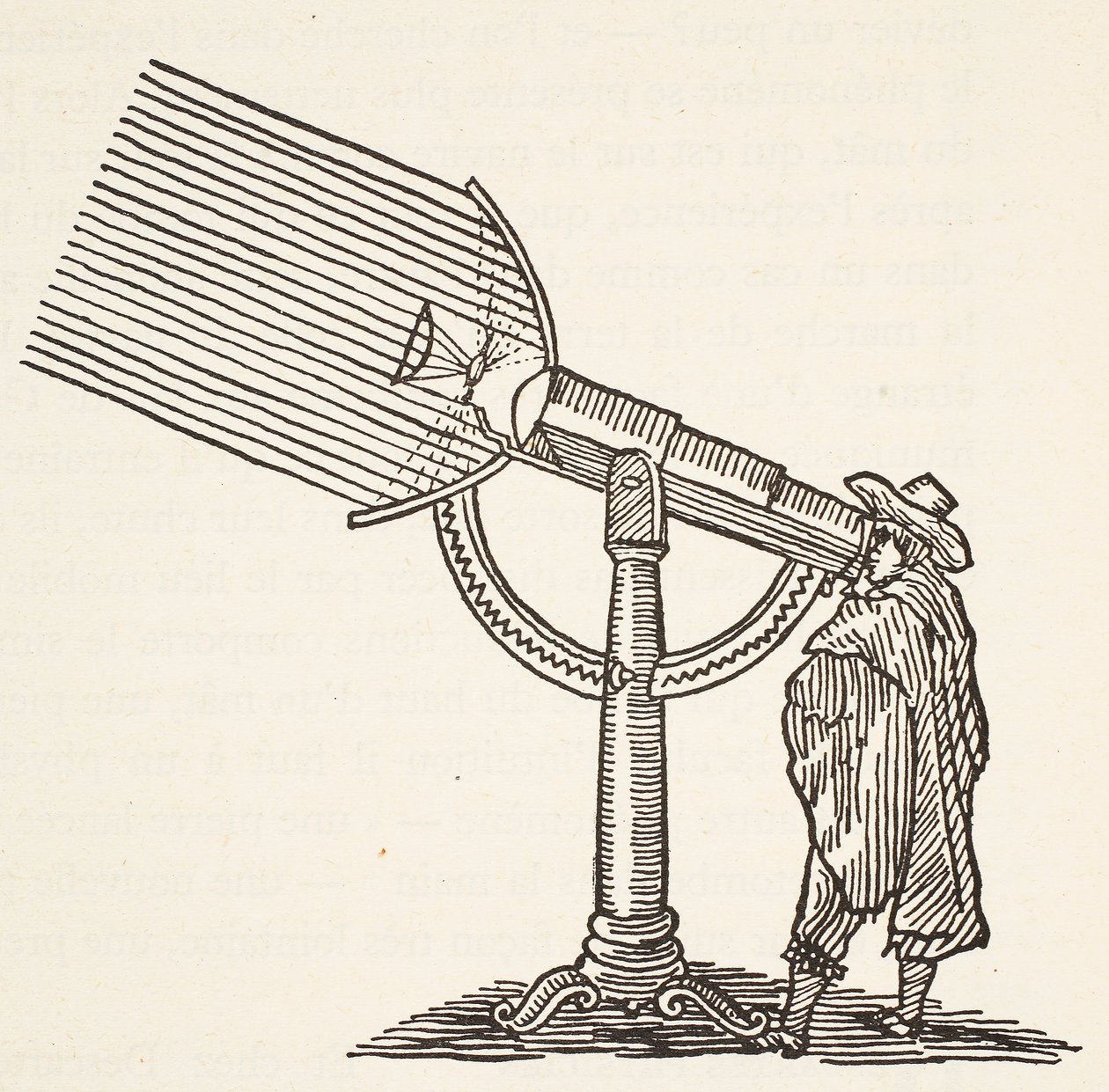 Dioptrische telescoop, kopie van een gravure door Boris Mestchersky (d.1957), illustratie uit Histoire de la Nation Francaise, Sciences, Volumes I & II, door Gabriel Hanotaux (1853-1944), 1924 door French School
