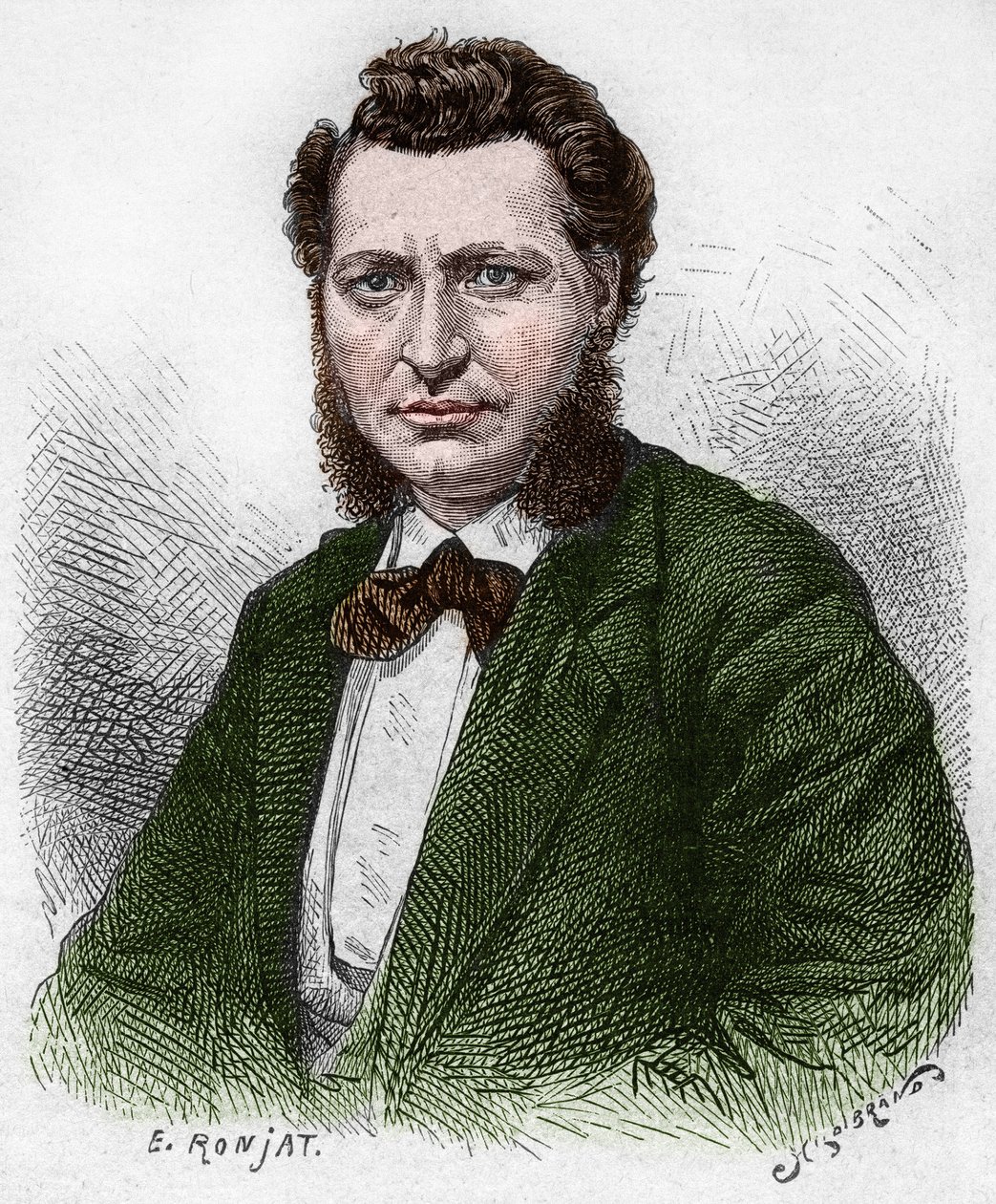 Ontdekking van Canada: Portret van Louis Riel (1844-1885), Canadese politicus en verdediger van het Métis-volk. Gravure uit het einde van de 19e eeuw in 