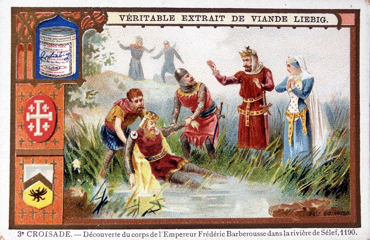 Ontdekking van het lichaam van Frederik Barbarossa in de Selef-rivier door French School