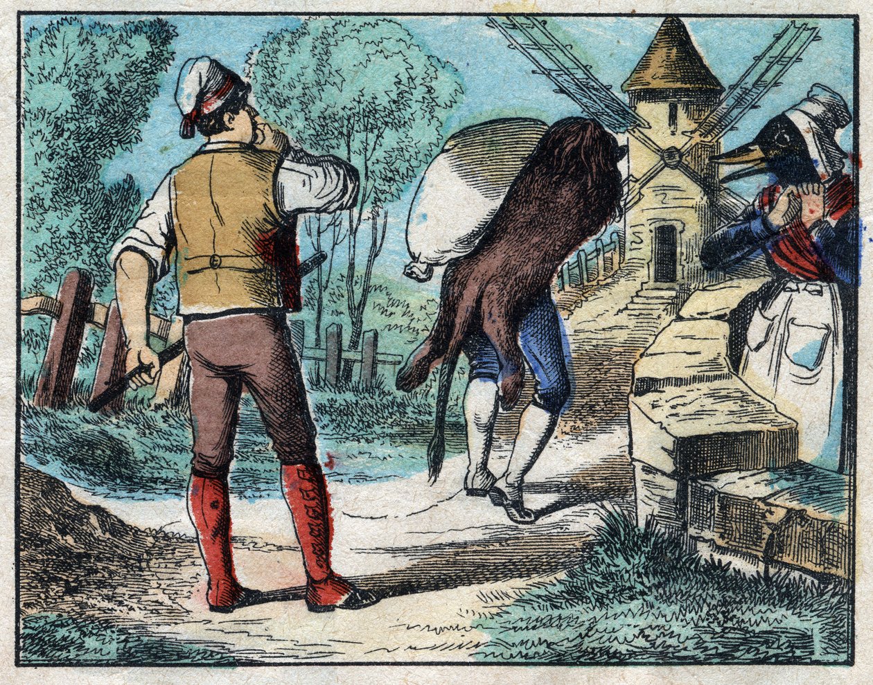 Ezel die de huid van de leeuw draagt. Fabels van Jean de La Fontaine. Epinal afbeelding eind 19e eeuw. door French School