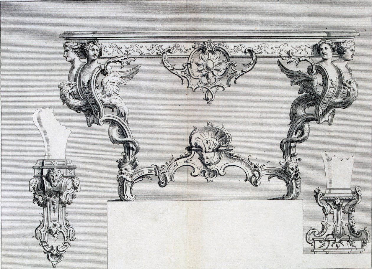 Dubbele vertakte kandelaar met rococo en klassieke elementen, uit een patroonboek van neoklassieke metaalwerkontwerpen samengesteld door Duhamel, ca. 1770s-80s door French School