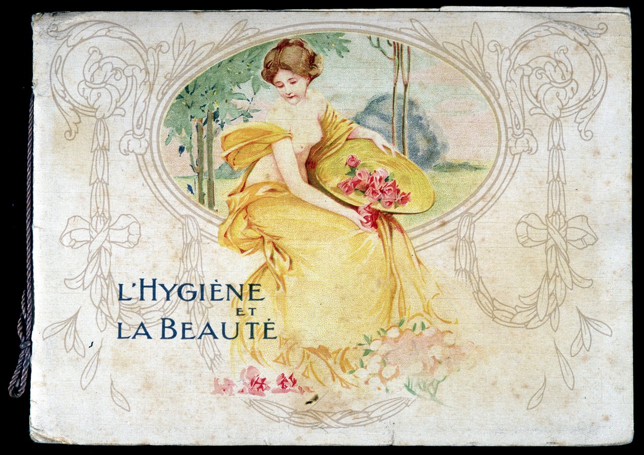 Tekening van een naakte jonge vrouw die hygiëne en schoonheid symboliseert door French School