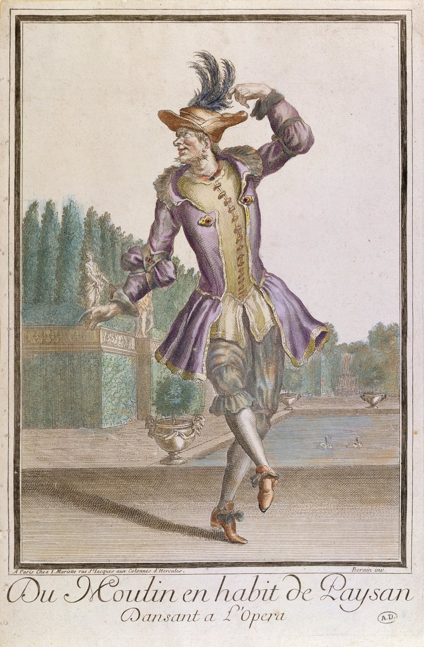 Du Moulin in een boerenkostuum voor een ballet in de Opera, uitgegeven door Mariette, eind 17e eeuw door French School