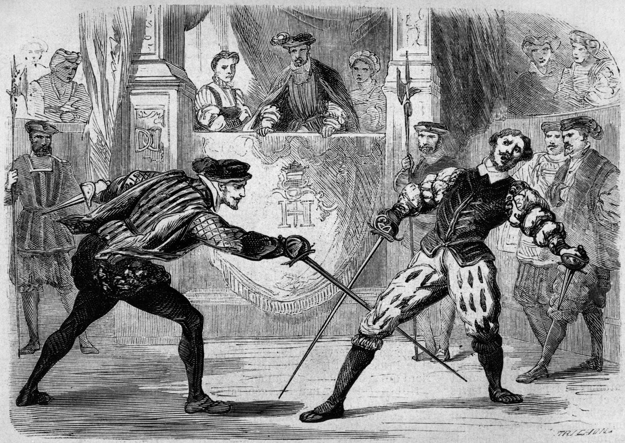 Duel tussen Francois de Vivonne de la Chataigneraie en Guy de Chabot, Baron de Jarnac, Saint Germain en Laye, Frankrijk 10 juli door French School