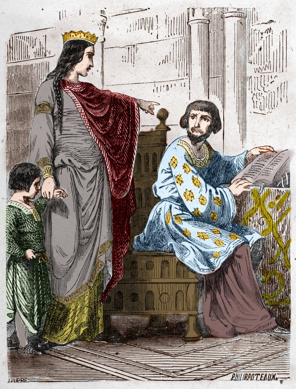 Dynastie van de Capetingen: Constance van Arles, koningin van Frankrijk, met Robert II de Vrome door French School