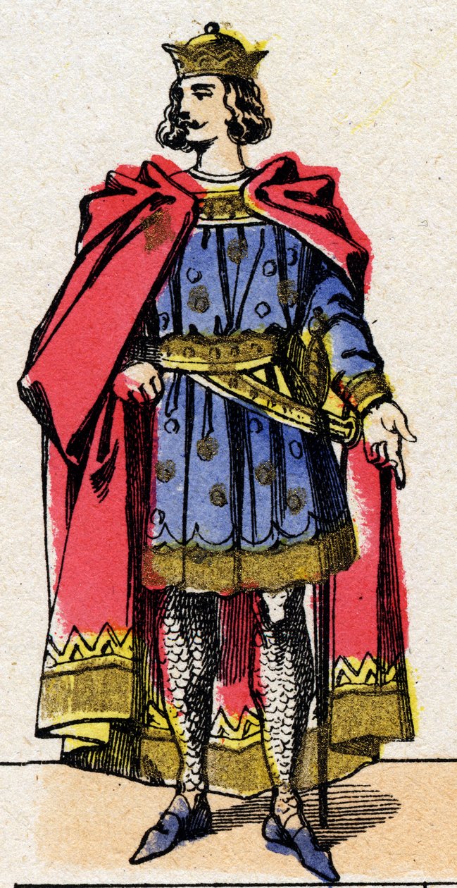 Dynastie van de Capetingers: Portret van Lodewijk VII de Jonge (1120-1180), Koning der Franken van 1137 tot 1180. Epinal afbeelding uit het einde van de 19e eeuw. Privécollectie. door French School