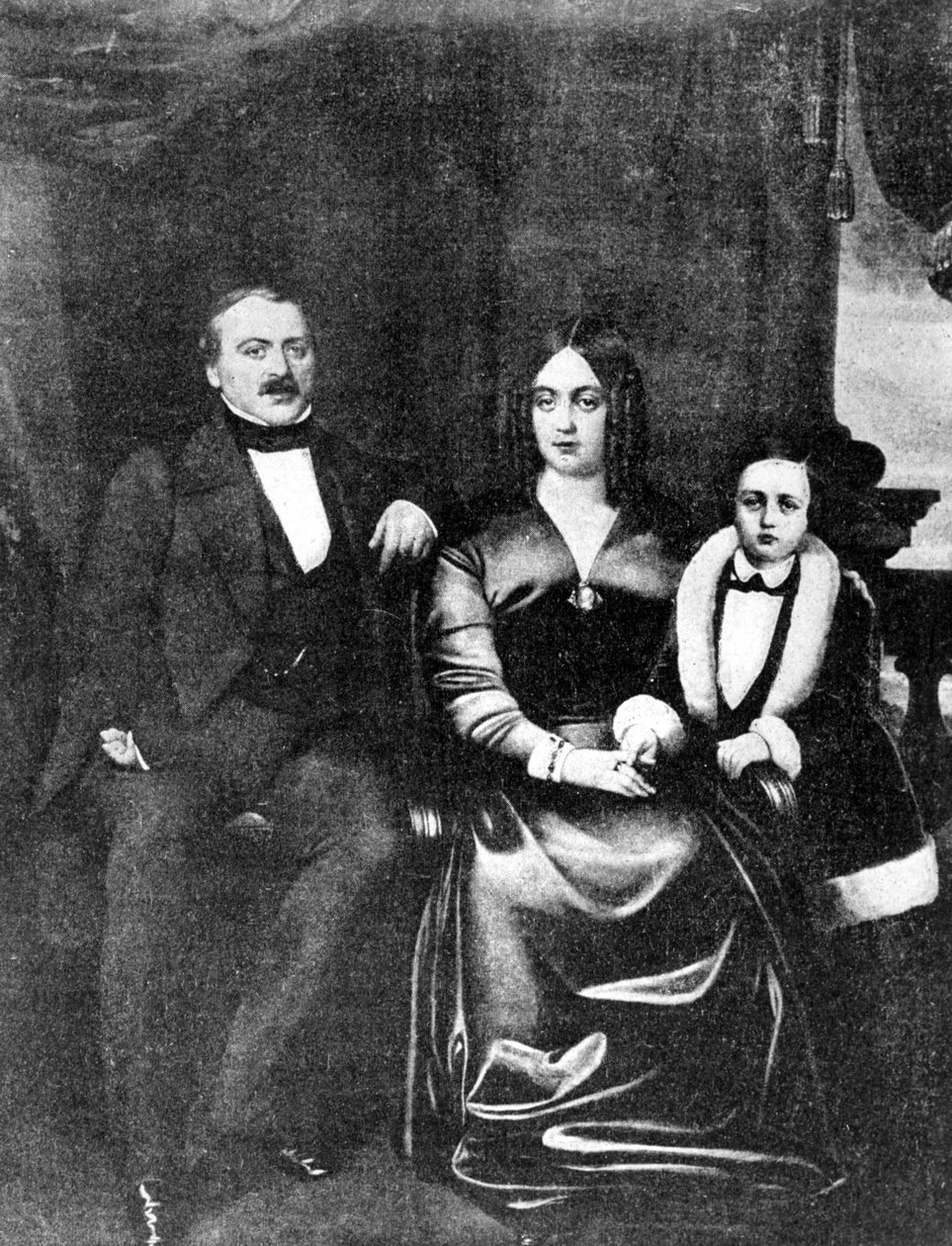 Emile Zola (1840-1902) en zijn ouders, ca. 1846 door French School