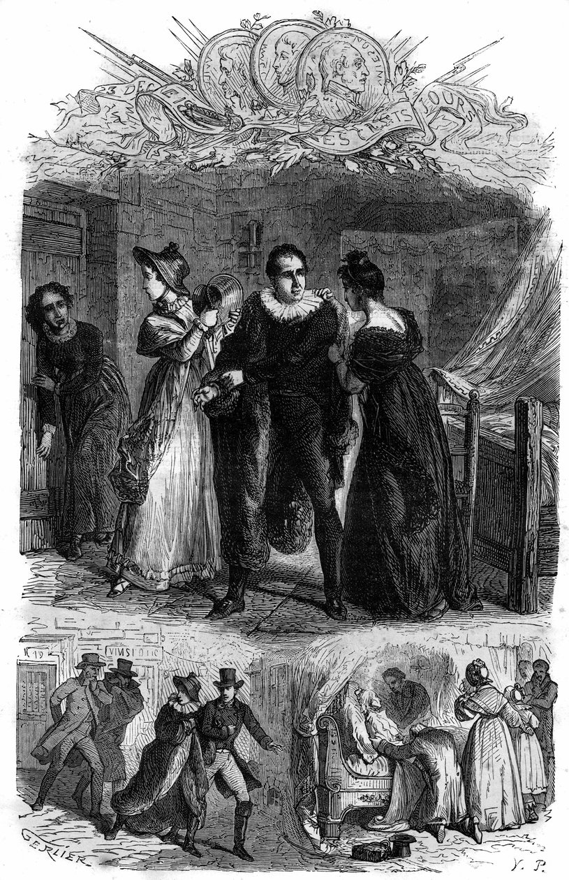 Emilie de Lavalette, bekend als Madame de la Valletta, liet haar man Antoine Marie Chamans, graaf van Lavalette (1769-1830, directeur van de Post) ontsnappen uit de Concierge tijdens de revolutie. Gravure in 