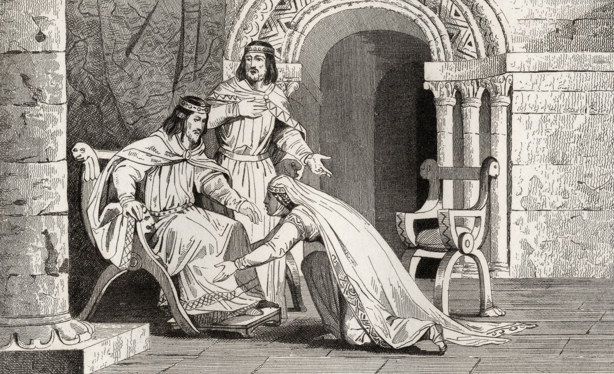 Emme kust de knie van haar echtgenoot Raoul (d.936) in erkenning van zijn soevereiniteit, uit 