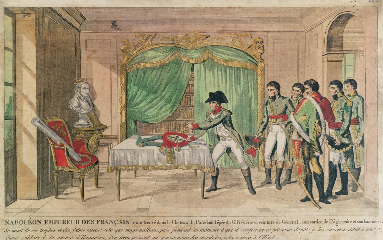 Keizer Napoleon I overpeinst het zwaard van Frederik de Grote in Potsdam in 1806 door French School