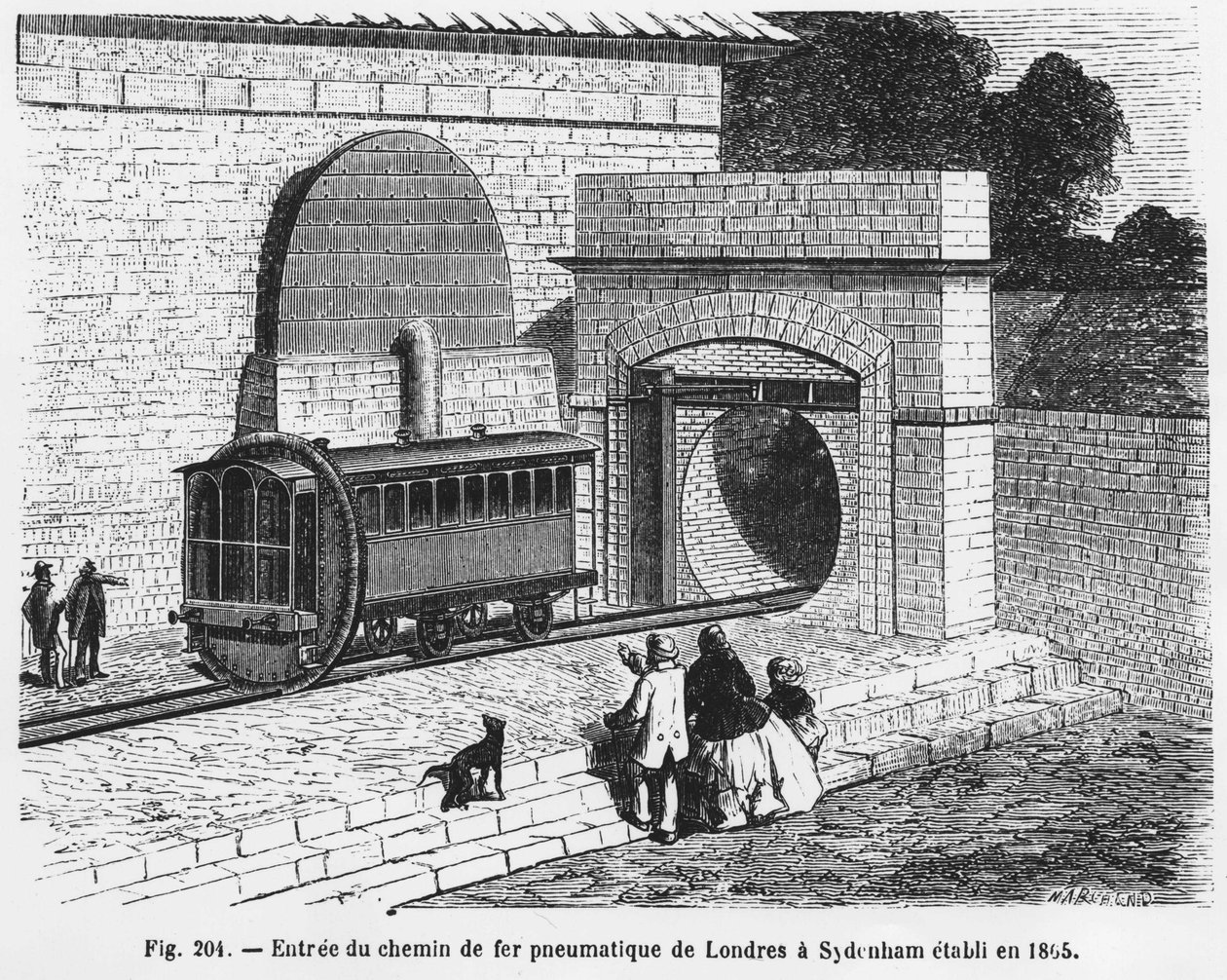 Ingang van de pneumatische spoorweg van Londen naar Sydenham, opgericht in 1865 - in 