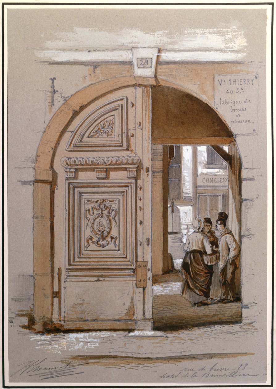 Ingang van het hotel van de markiezin de Brinvilliers, 28 rue de Bievre, Parijs door French School