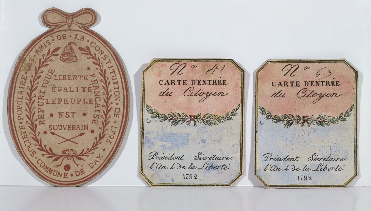 Toegangskaarten voor de Society of the Friends of the Constitution in Dax, 1792 en 1793 (gedrukt papier) door French School