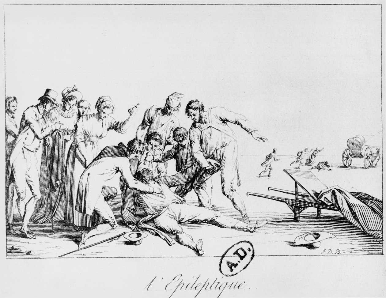 Epileptische aanval op straat, ca. 1800 door French School