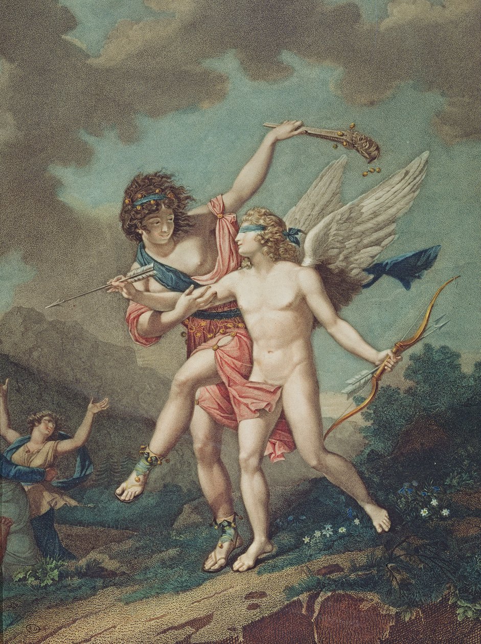 Eros geleid door waanzin, gegraveerd door Godefroy door French School