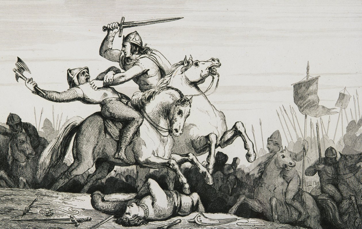 Eudes (860-98) in gevecht tegen de Noormannen, uit 