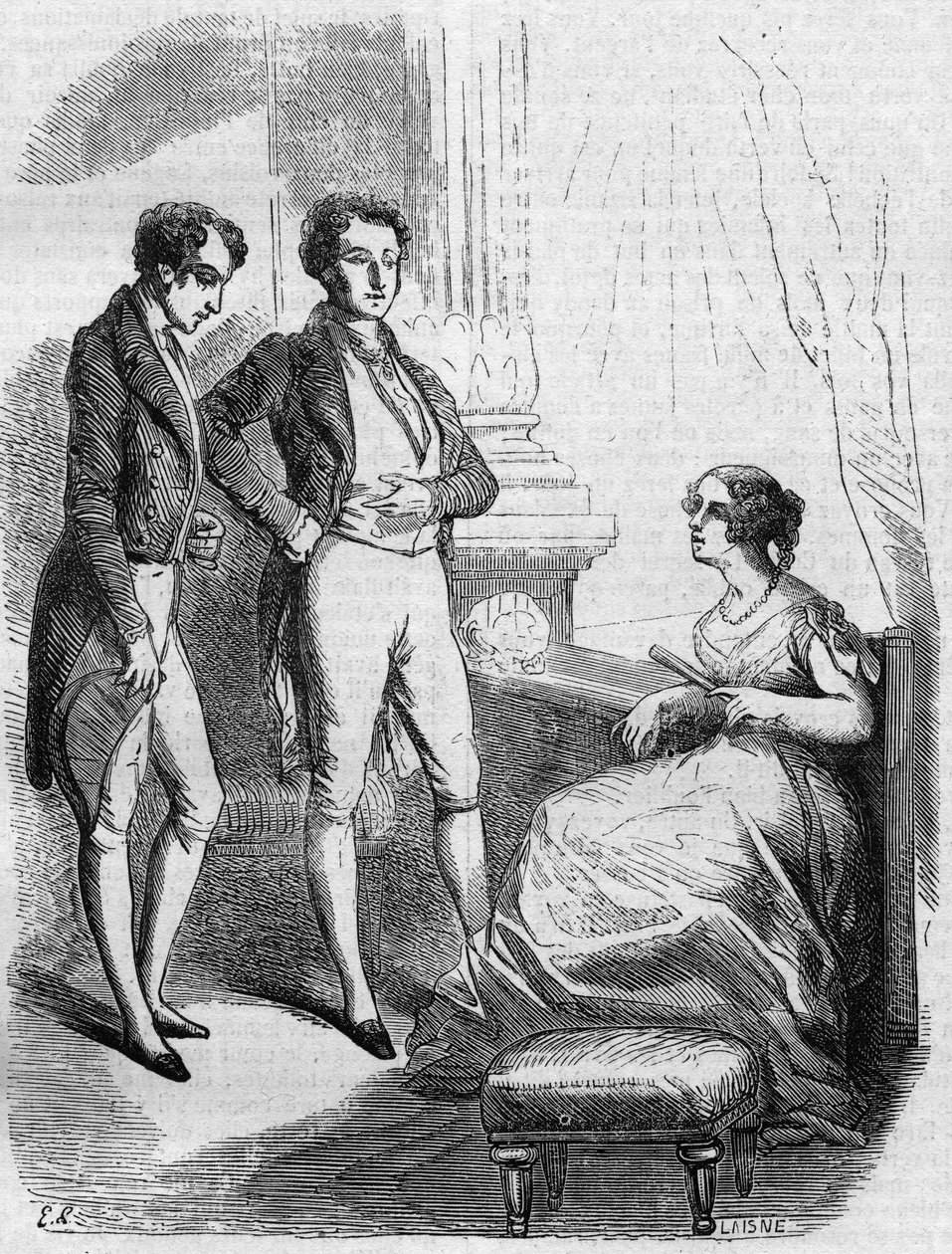 Eugène de Rastignac voorgesteld aan Madame de Nucingen door de Markies van Adjuda. Gravure midden 19e eeuw. Illustratie voor 