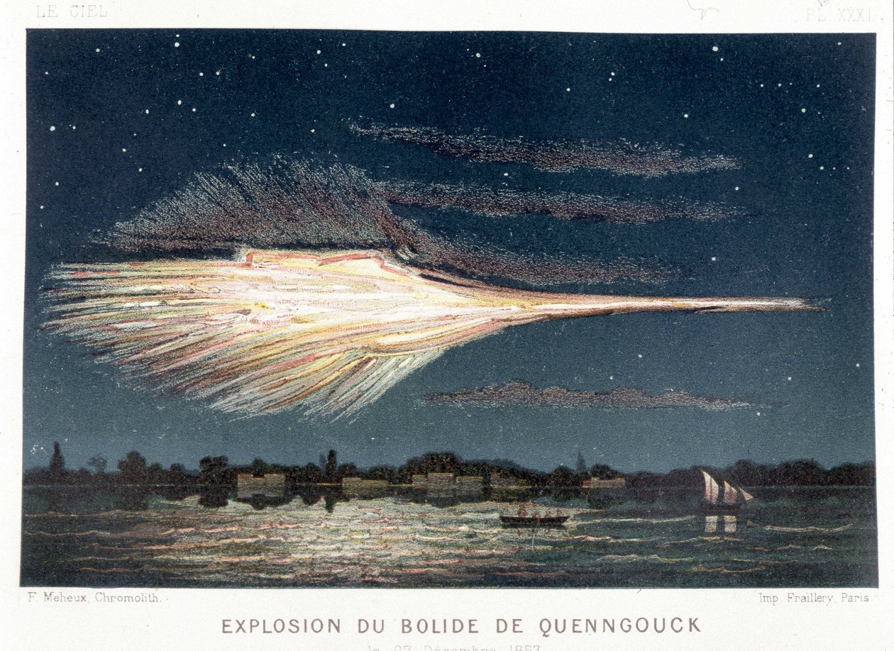 Explosie van de bolide van Quenngouck (meteoriet) op 27 december 1857 door French School