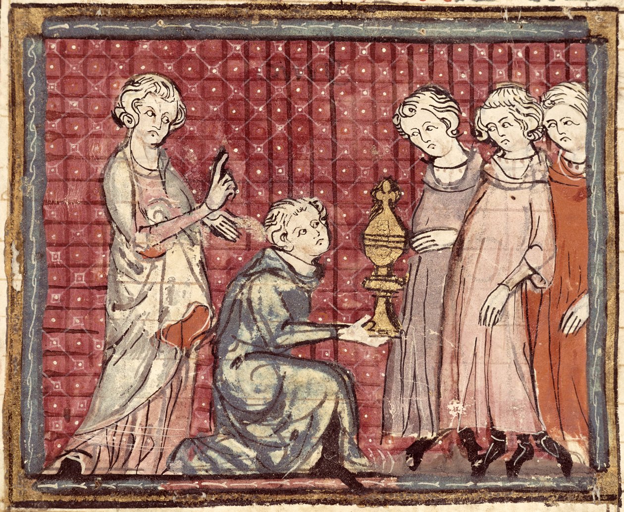 De verdeling van het koninkrijk na de dood van Clotaire I (497-561), uit de Grandes Chroniques de France 1375-79 door French School