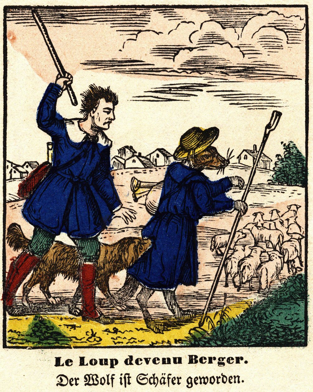Fabels van La Fontaine: de wolf werd herder (spinal afbeelding, eerste helft 19e eeuw) door French School