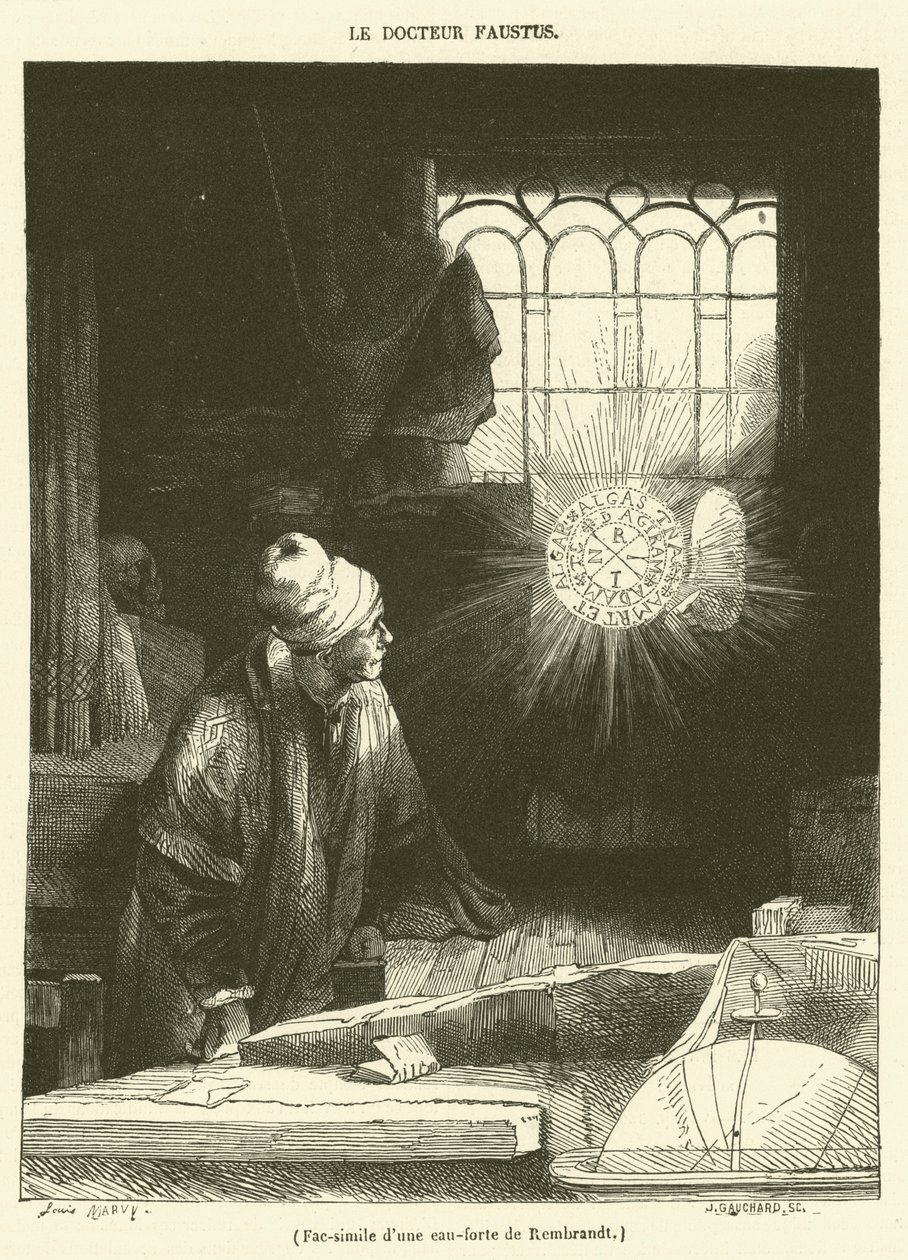 Facsimile van een gravure van Rembrandt door French School