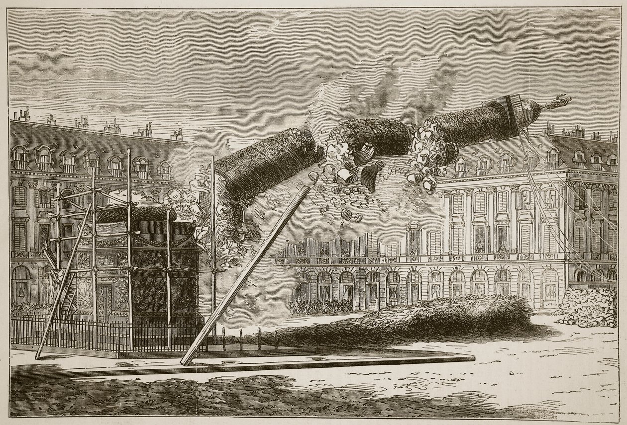 Val van de Vendômekolom, april 1871, illustratie uit Cassells Geschiedenis van de Oorlog tussen Frankrijk en Duitsland, 1870-1871 door French School