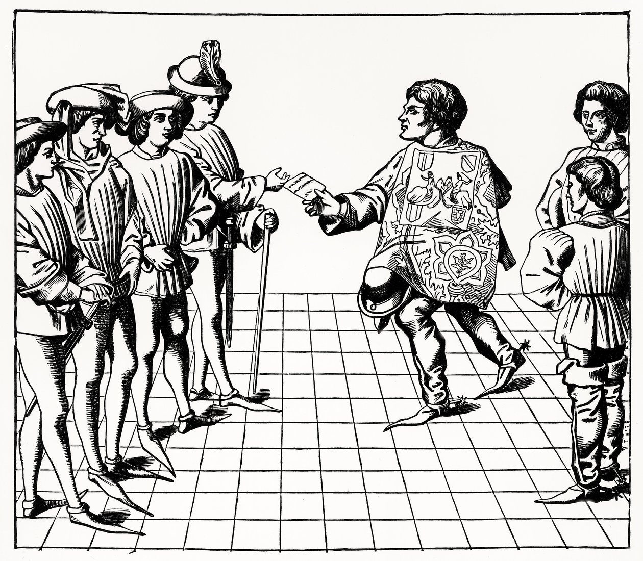 Mode en Manier van de Koning van Wapens, uit de Tournois du roy Rene, illustratie uit Wetenschap en Literatuur in de Middeleeuwen en Renaissance, geschreven en gegraveerd door Paul Lacroix, 1878 door French School