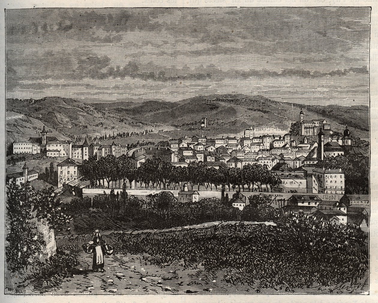 Figeac - Lot, in de regio Midi-Pyrenees - gravure in 