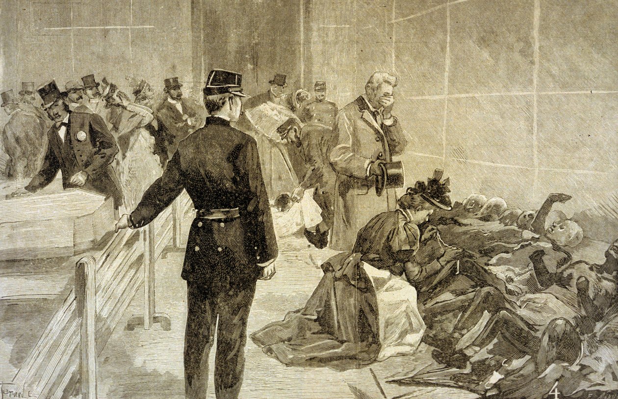 Brand in de Bazar de la Charité in Parijs op 4 mei 1897: na de ramp, families identificeren de slachtoffers in het Palais de l