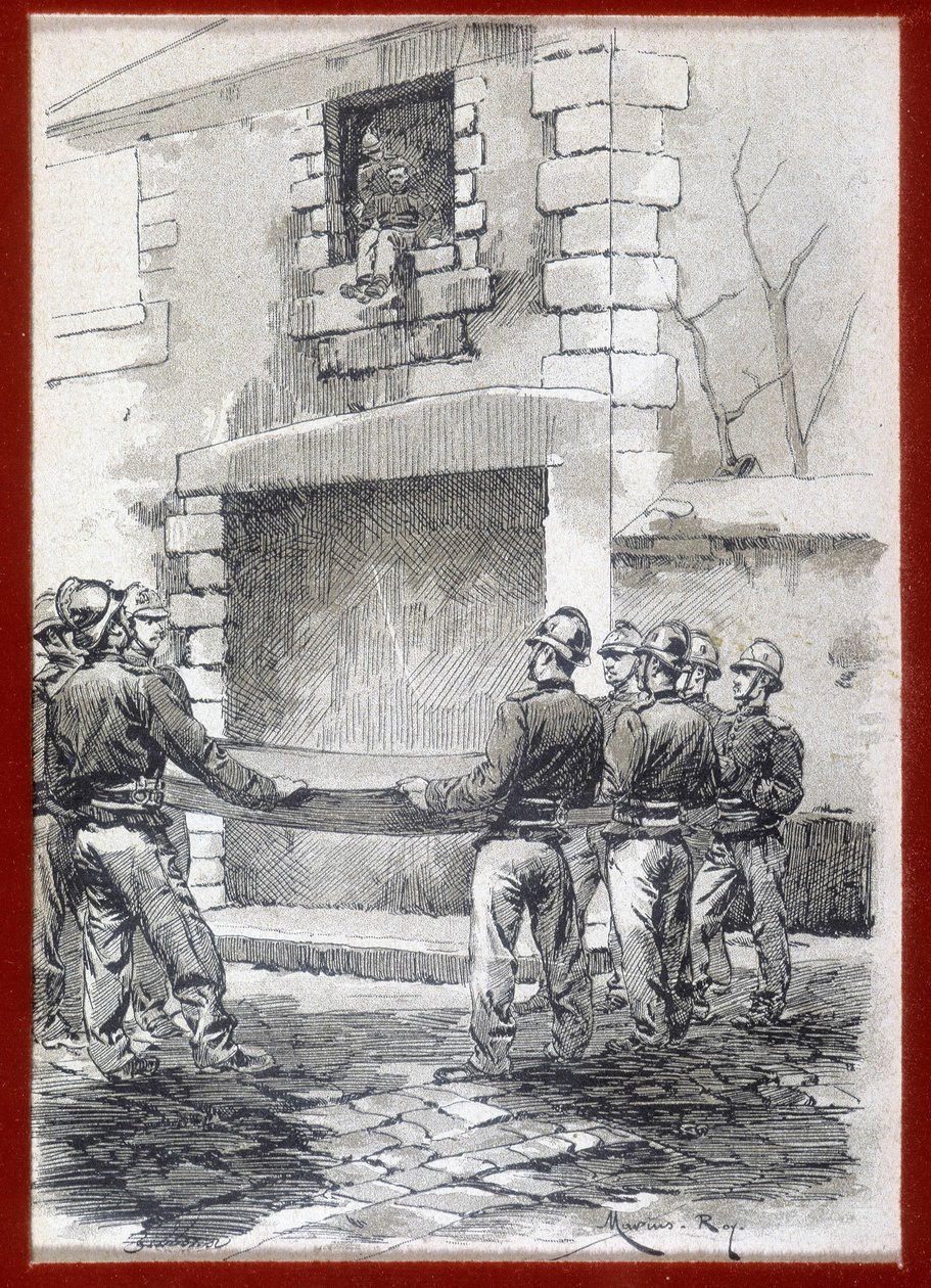 Brandweerlieden, De reddingsdeken, n.d. begin 19e eeuw. door French School