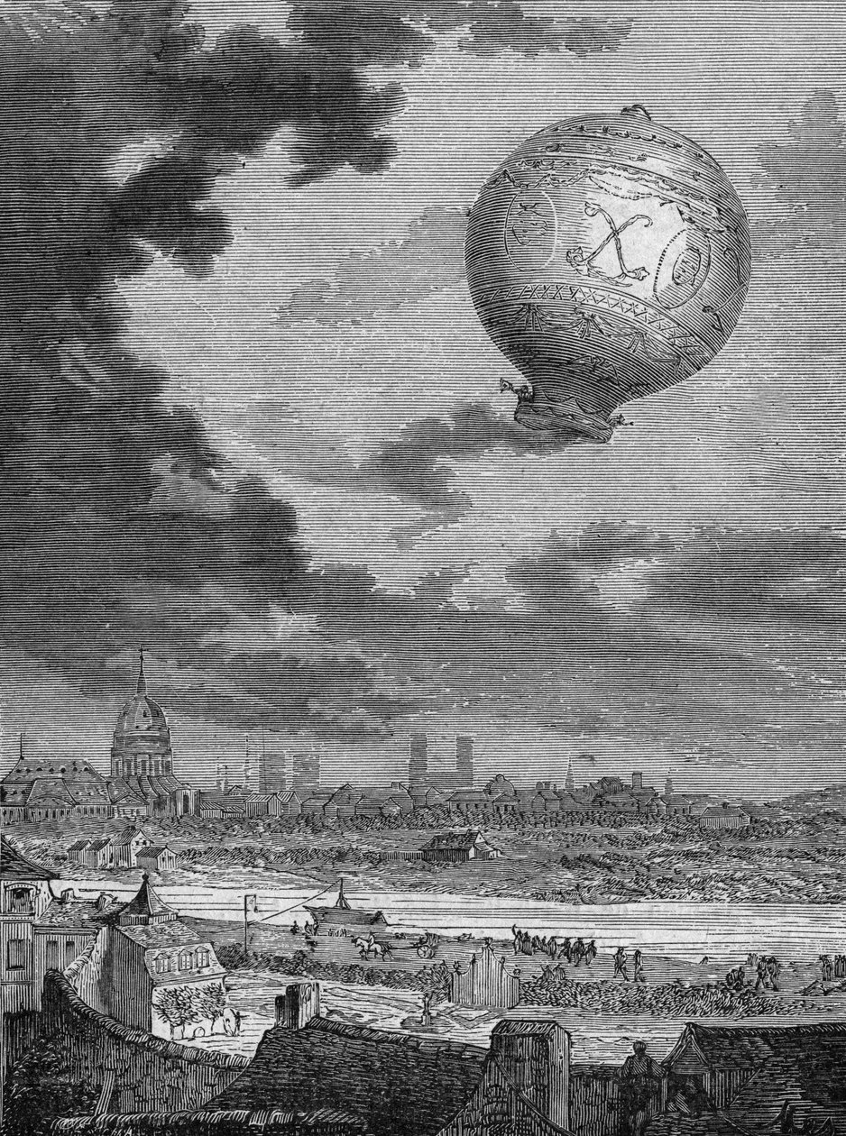 Eerste montgolfiervlucht door Pilatre de Rozier en de Markies d