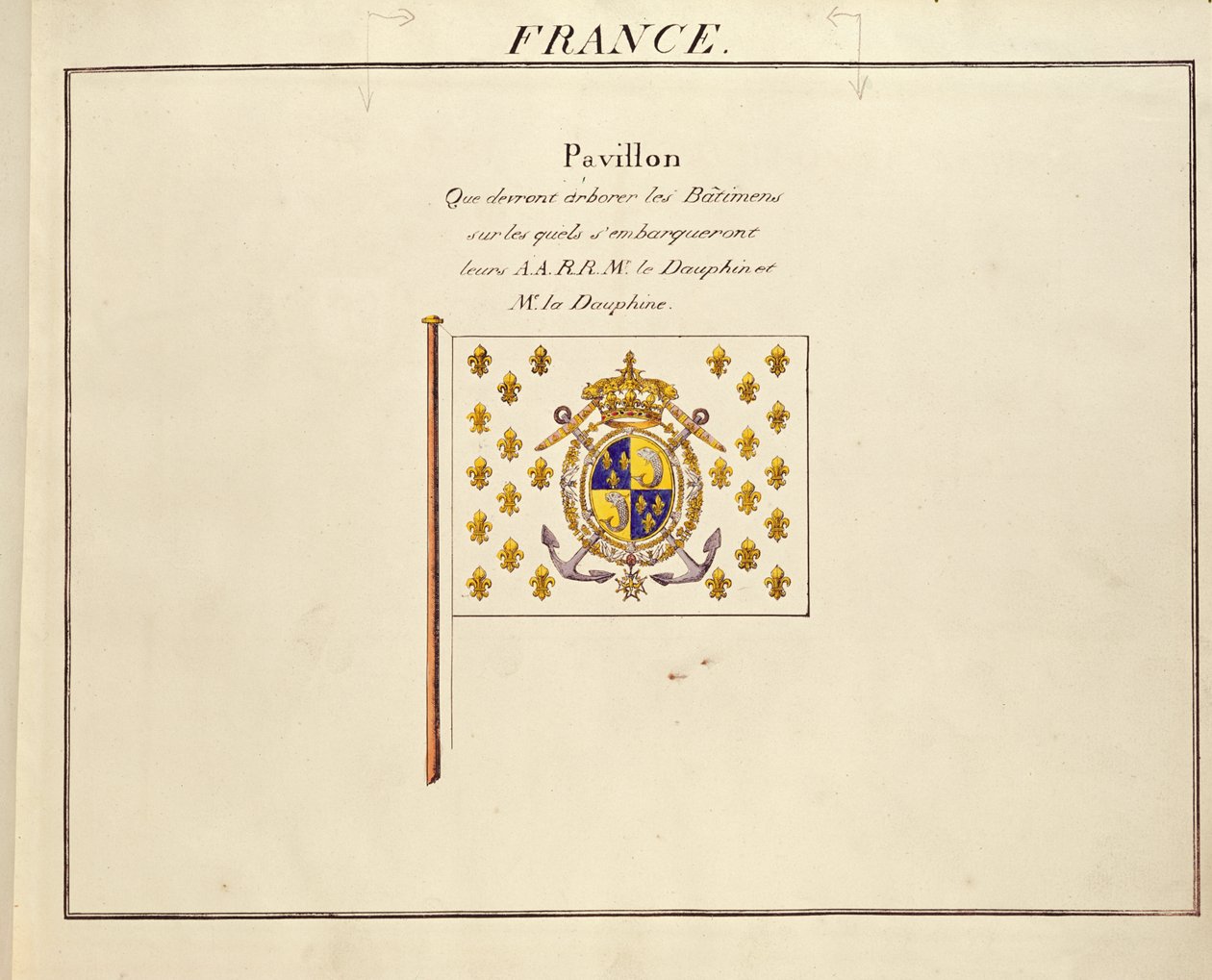Vlag van de Dauphin en Dauphine, Louis-Antoine en Marie-Therese van Frankrijk, uit Pavillons des Puissances Maritimes, ca. 1815-30 door French School