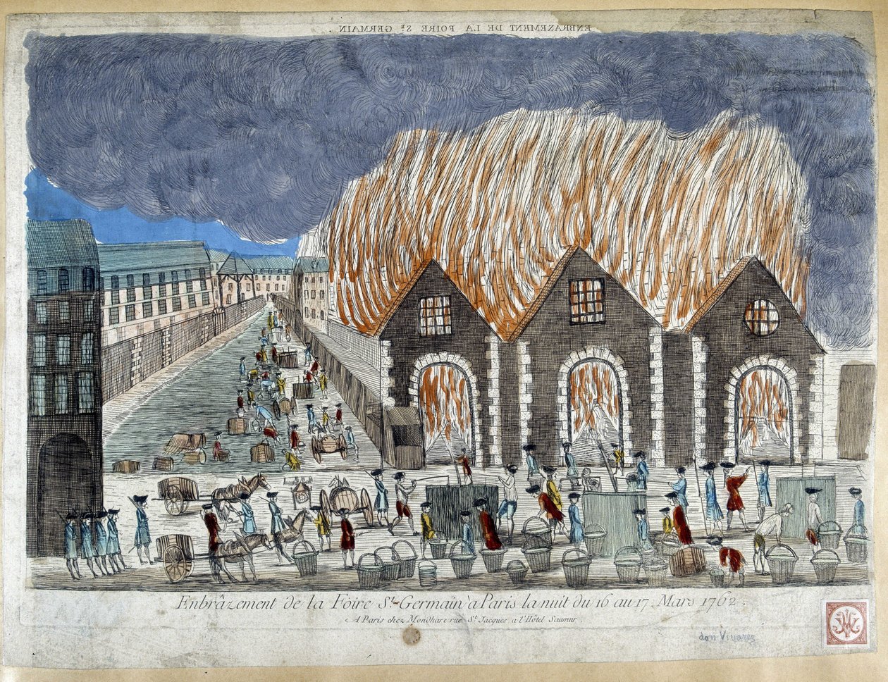 Foire de la Foire Saint Germain in Parijs, de nacht van 16 op 17 maart 1762 - gravure door French School
