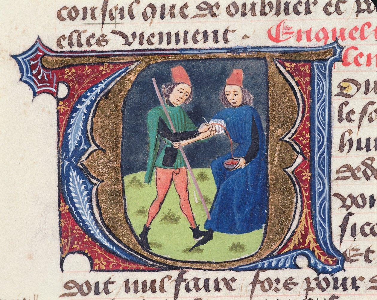 Fol.19r Aderlating, uit Traite de Medecine door Aldebrande de Florence, 1356 door French School