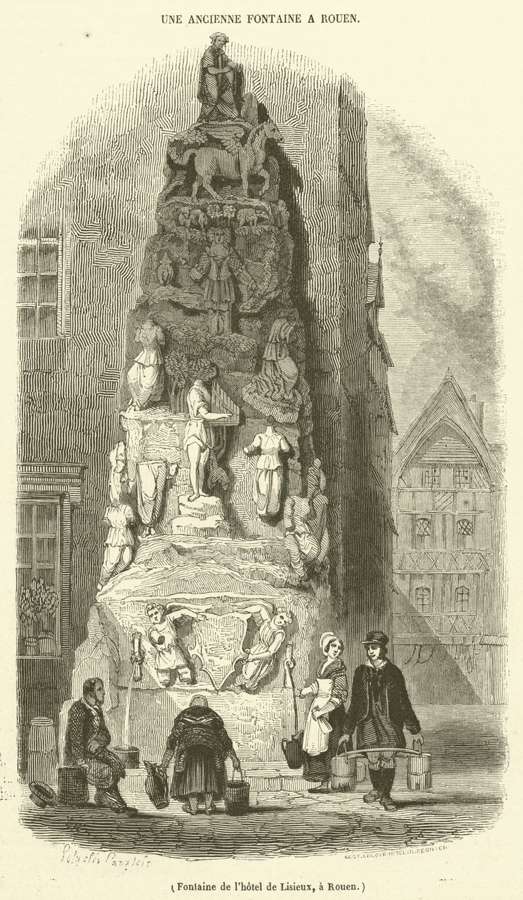 Fontein in het Hotel de Lisieux, Rouen (gravure) door French School