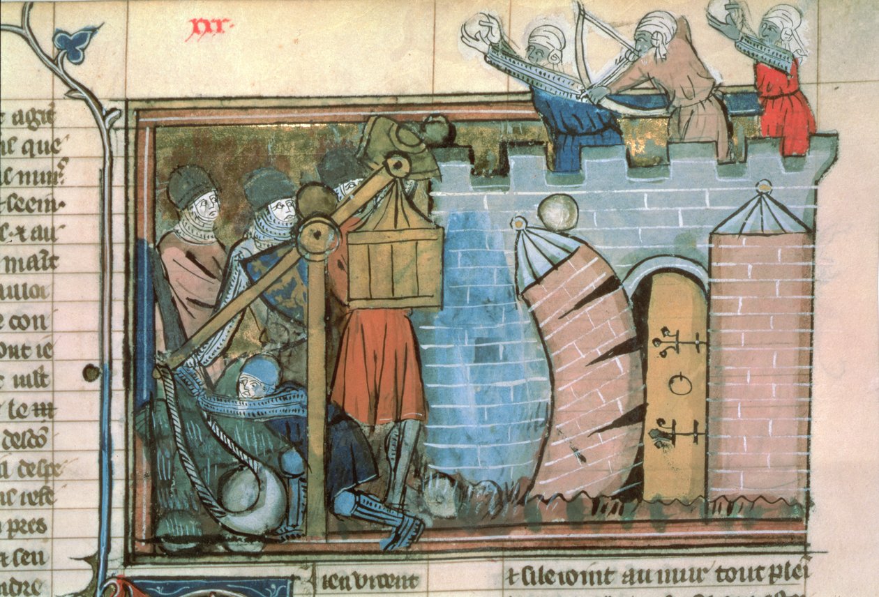 Een aanval op een stad tijdens de kruistochten, uit Le Roman de Godefroi de Bouillon door French School