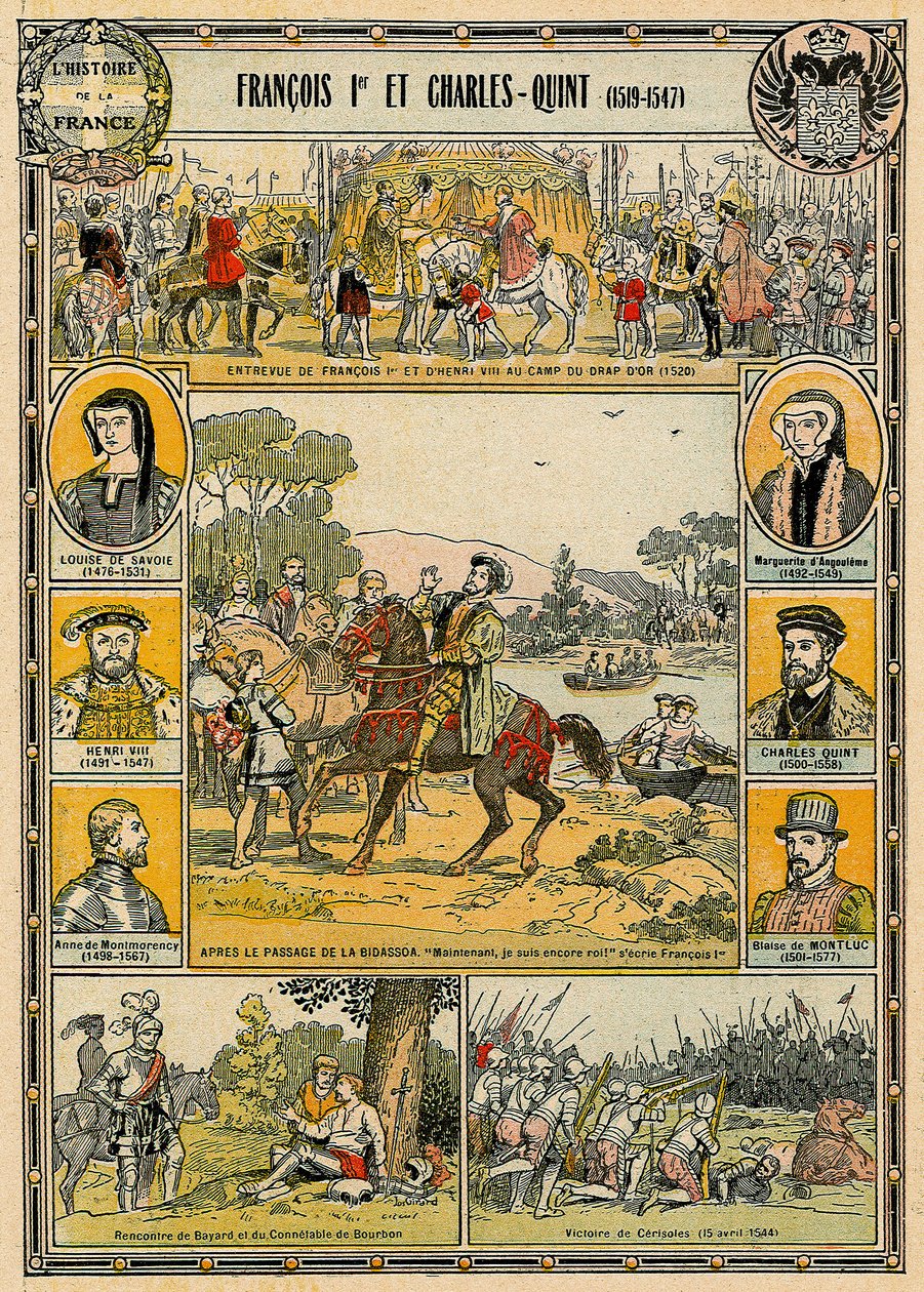 Frans I van Frankrijk en Karel V, Heilige Roomse Keizer, illustratie uit 