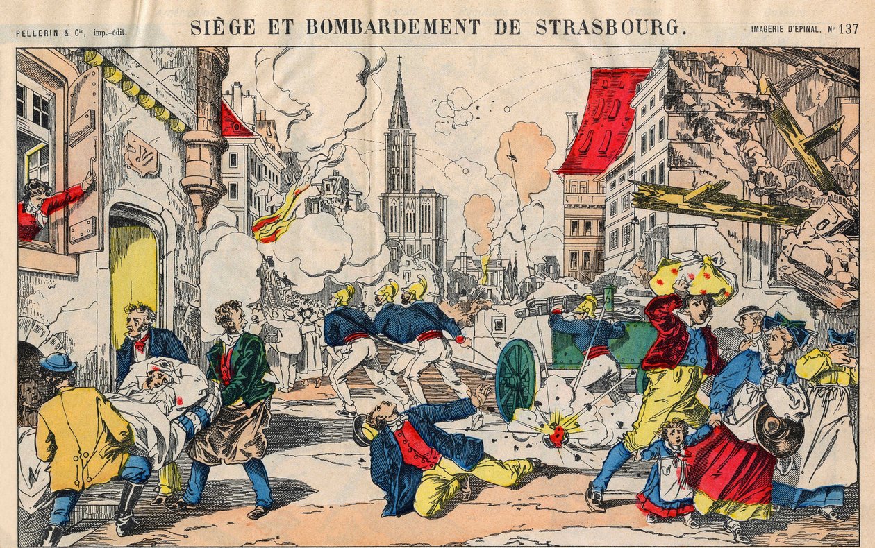 Frans-Pruisische Oorlog (1870-1871), op 23 augustus 1871 werd Straatsburg gebombardeerd en moest zich overgeven op 28 september. Epinal beeld door French School