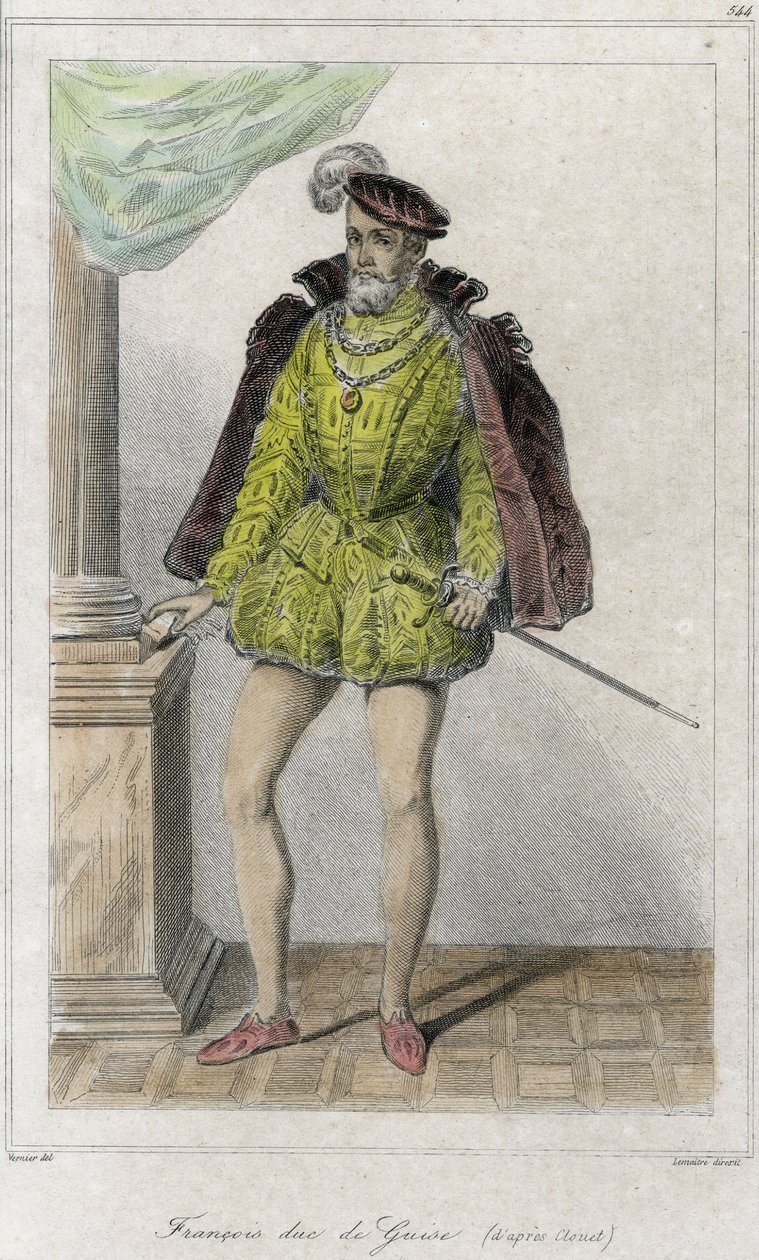 François I van Lorraine, 2e Hertog van Guise (1519 - 1563). Hij begon de eerste godsdienstoorlog met het bloedbad van Wassy (Vassy) (1562). Gravure 19e eeuw door French School