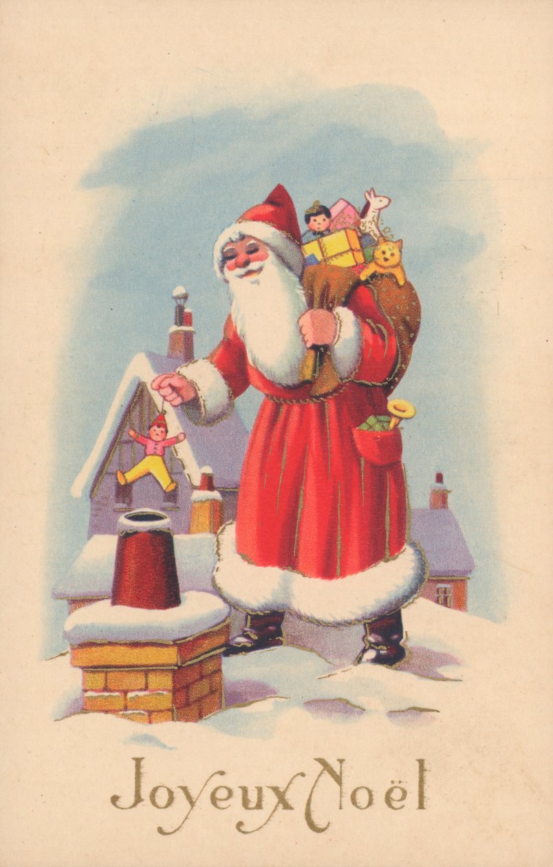 Franse kerstkaart (kleurenlitho) door French School