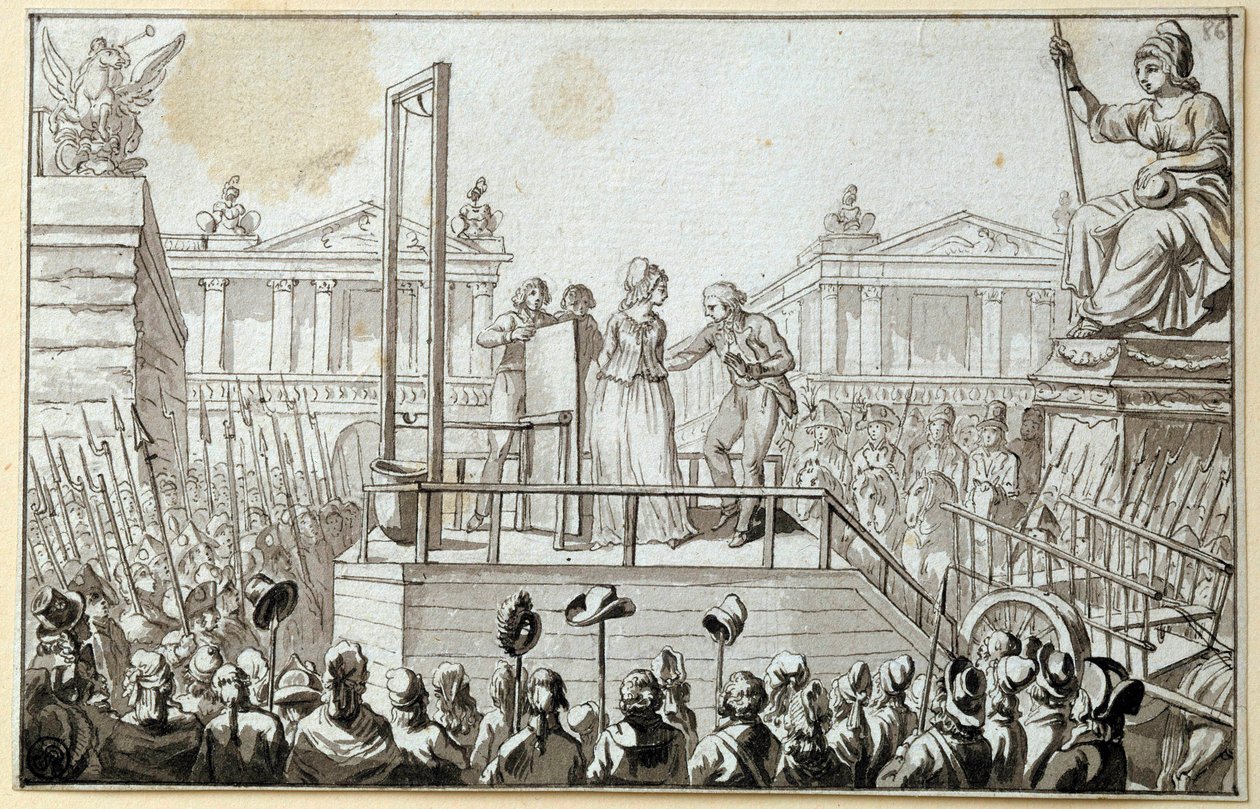 Franse Revolutie: Koningin Marie-Antoinette (1755-1793) op het Schavot in Oktober 1793 door French School