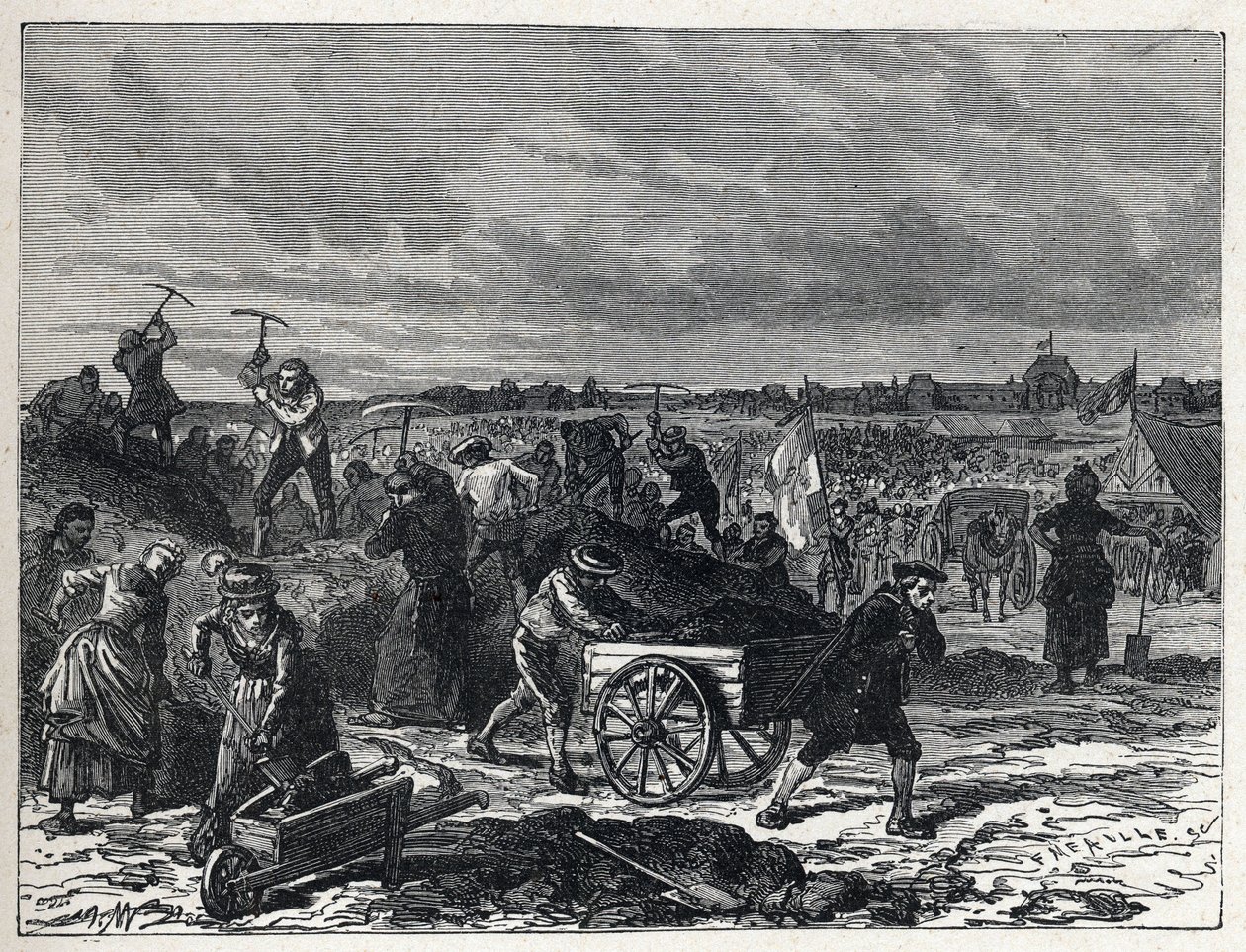 Franse Revolutie: werken aan het Champ de Mars in Parijs, ter voorbereiding van het Fête de la Fédération in 1790 door French School
