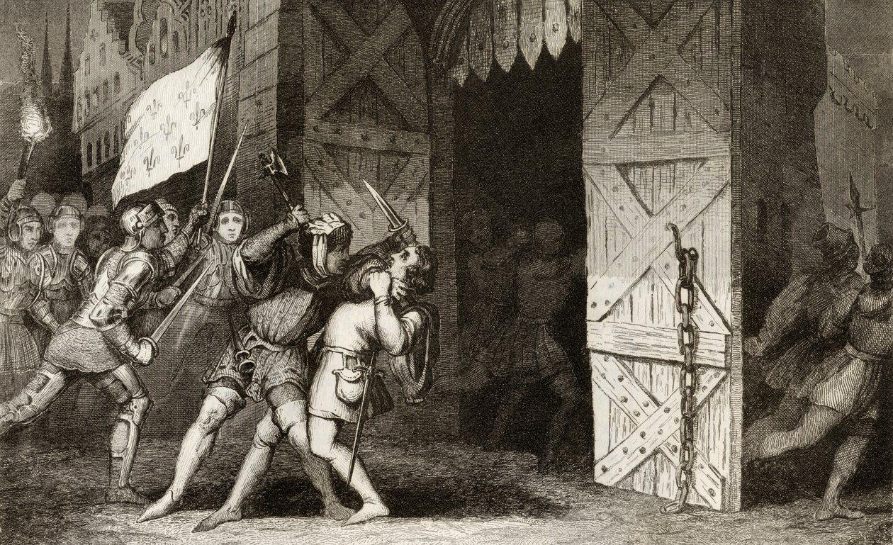 Franse ridders vallen een door Engelsen bezette stad aan tijdens de 100-jarige Oorlog, uit 