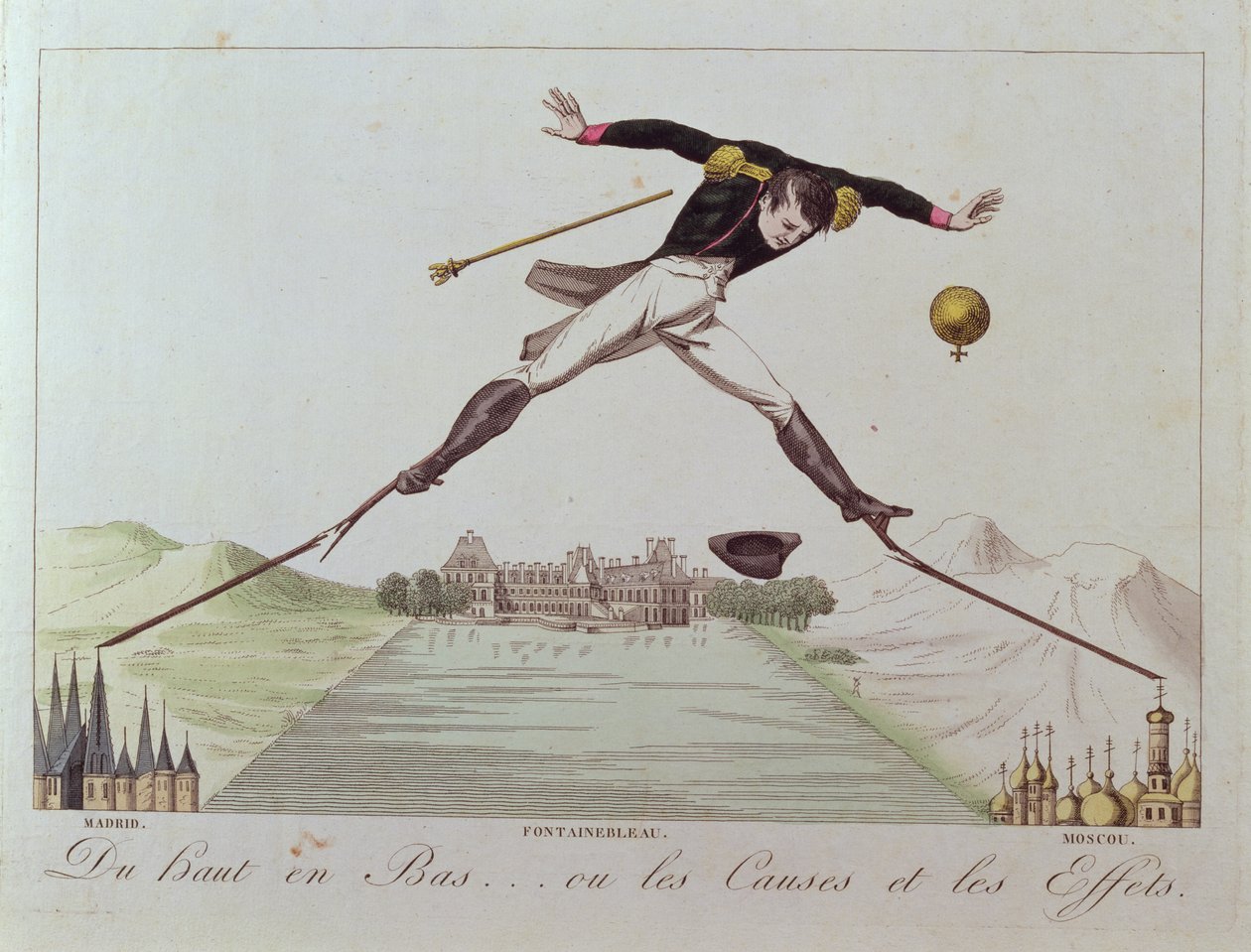 Van Hoog naar Laag... of de Oorzaken en de Gevolgen, karikatuur van Napoleons buitenlandse beleid, c.1814 door French School