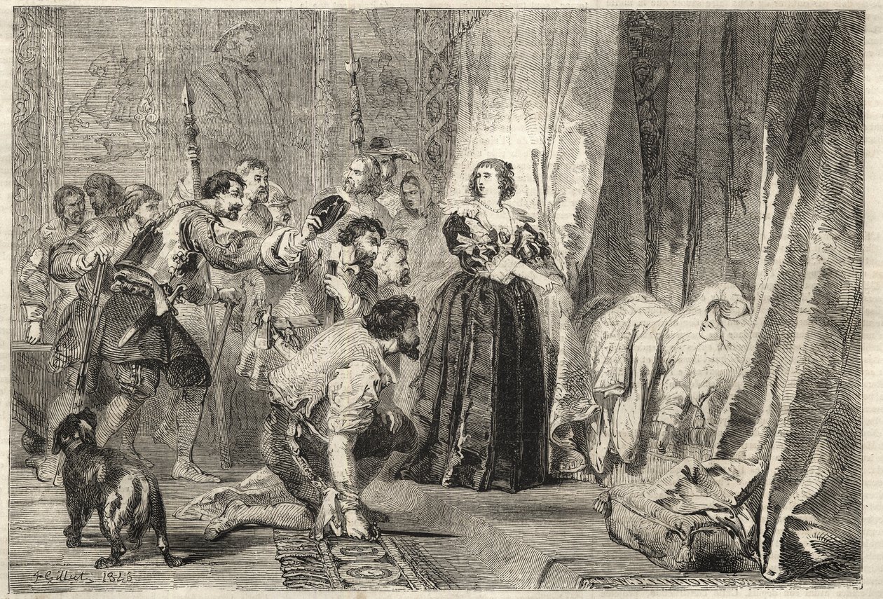Fronde - Het volk eist de koning te zien: Parijs, Palais Royal, 9 februari 1651 - Fronde: in de nacht van 9 februari 1651, in het Palais Royal, toont Anna van Oostenrijk Lodewijk XIV, bekend als de Zonnekoning door French School