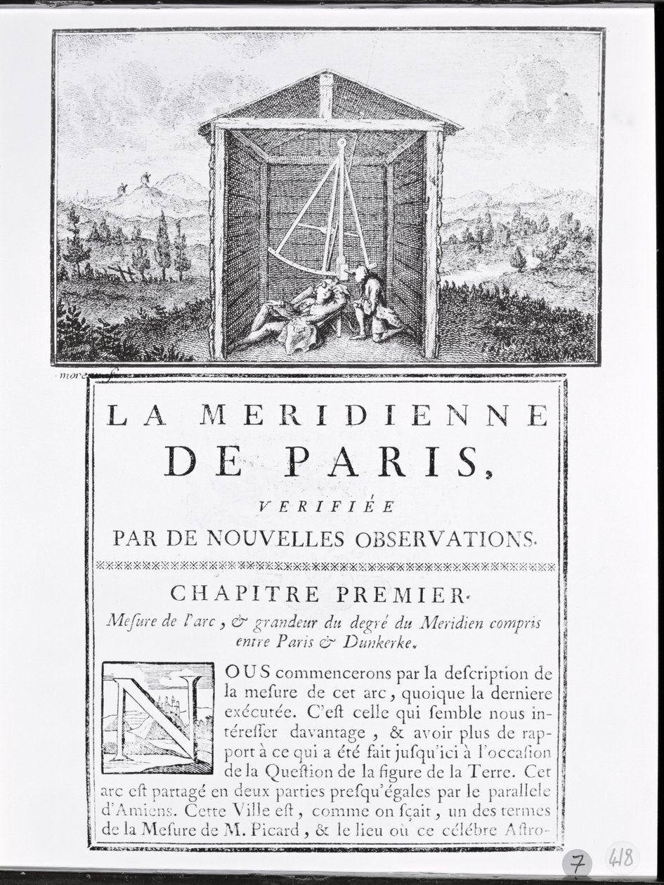 Voorpagina van het eerste hoofdstuk van La Méridienne de Paris door César-François Cassini de Thury, 1744 door French School