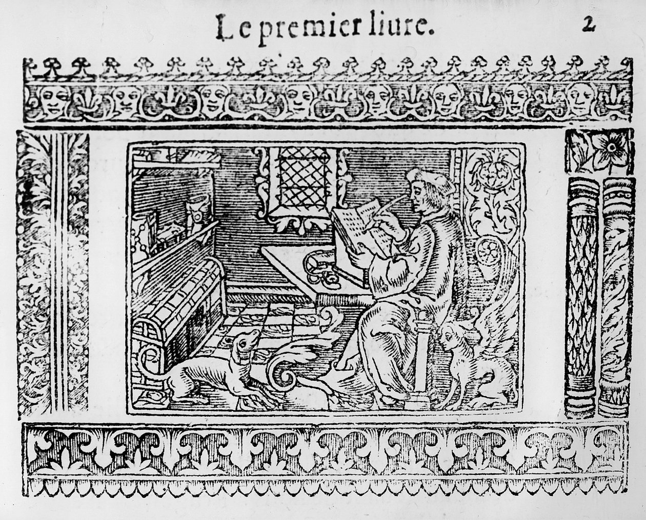 Frontispice van het eerste boek van Utopia door Thomas More (1478-1535) door French School